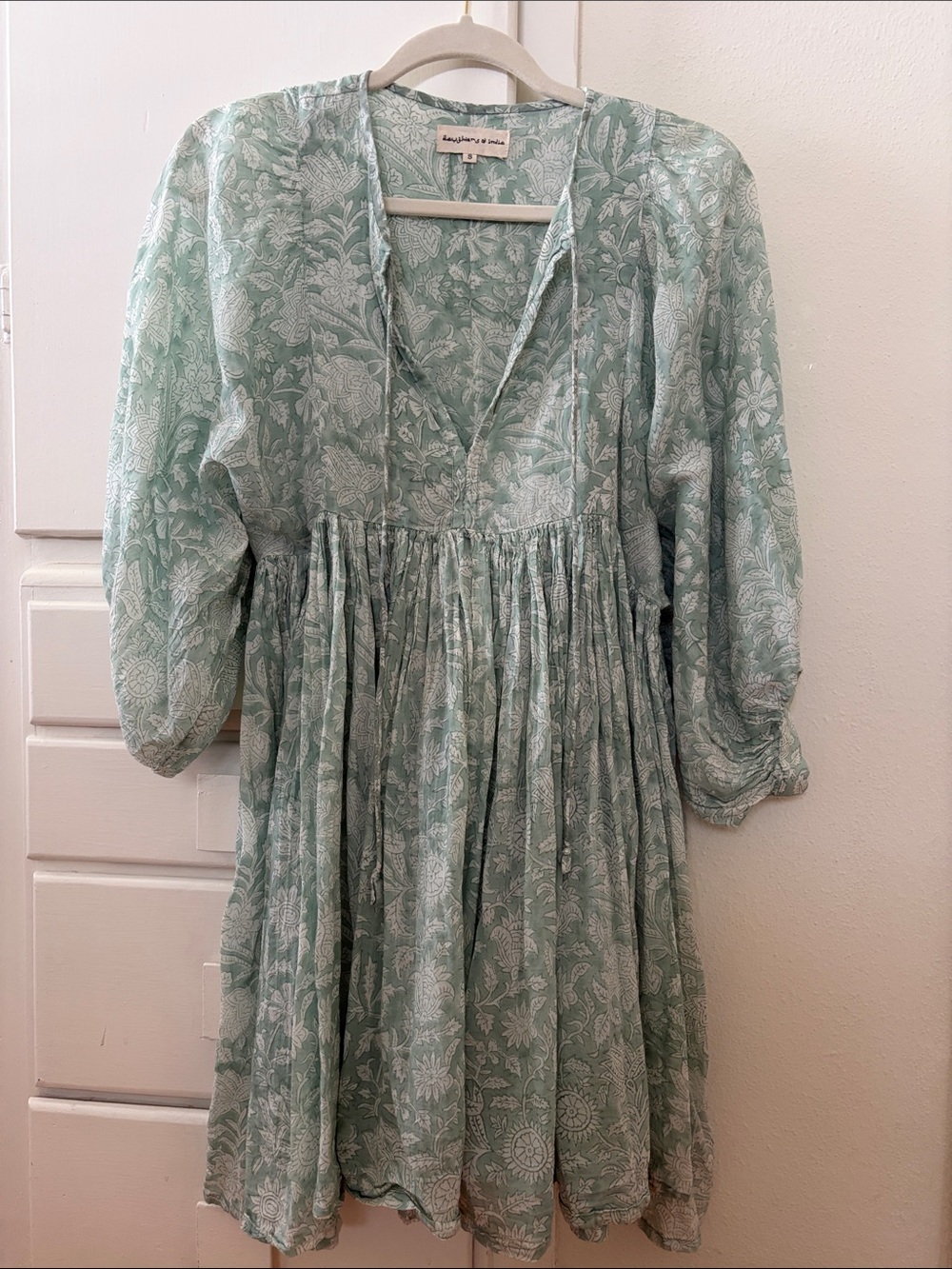 Daughters of India Mint Green Floral Mini Dress